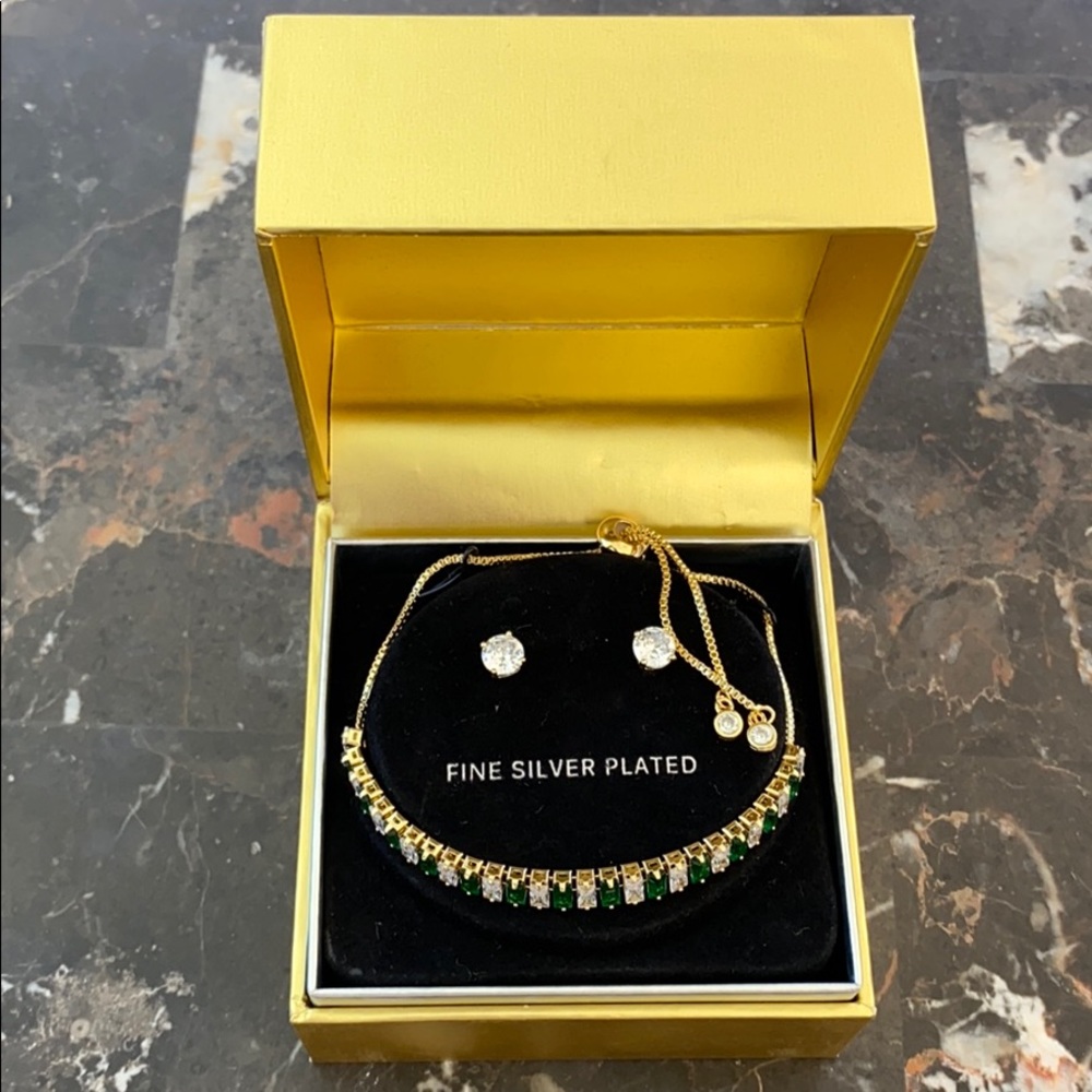 Fine Silver Plated 18K Gold Plated Jade Stone